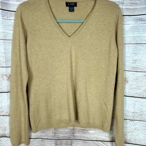 Women’s Tan Cashmere V Neck Sweater, size M. LXRI